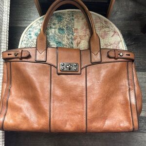 Fossil Tan Leather Tote with Silver Accents